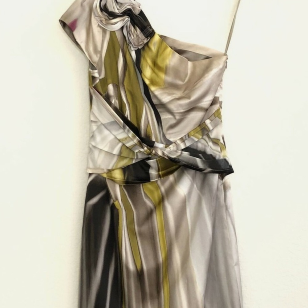 Elie Tahari One-Shoulder Dress in Cream, Black, and Yellow NWT